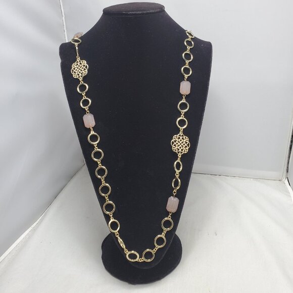 Bijou gold chain link with rose quartz necklace - Picture 1 of 7